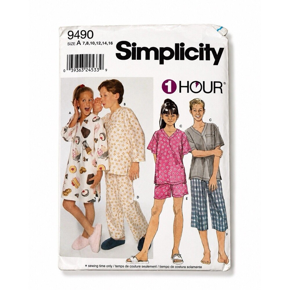 Simplicity 9490 Easy 1 Hour Sewing Pattern Sizes 7-16 Boys & Girls Loungewear UC